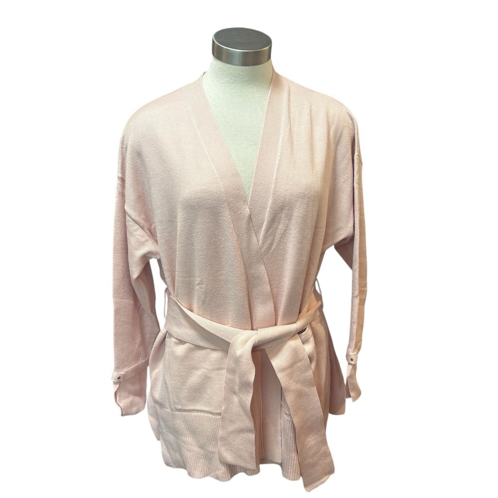 NWT Marla Wynne Sweater Cardigan Belted Baby Pink Sz. XL